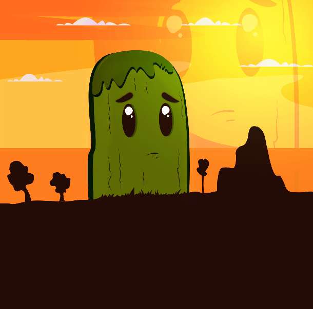 Ilustración digital de personaje en paisaje