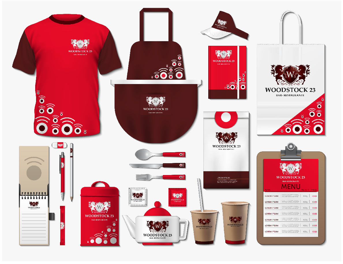 Diseño corporativo aplicado a ropa, bolsas, libretas y productos