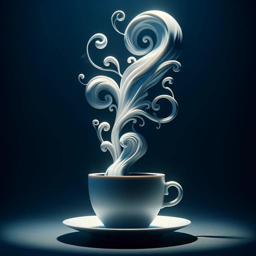 DALL·E 2024-04-18 01.07.48 - Create a visually striking image of a white coffee cup with steam rising, inspired by a gothic and whimsical aesthetic reminiscent of a style that com